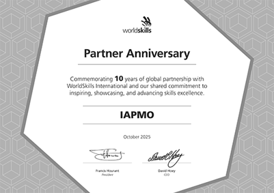 IAPMO Worldksills 10 year Partnership Certificate